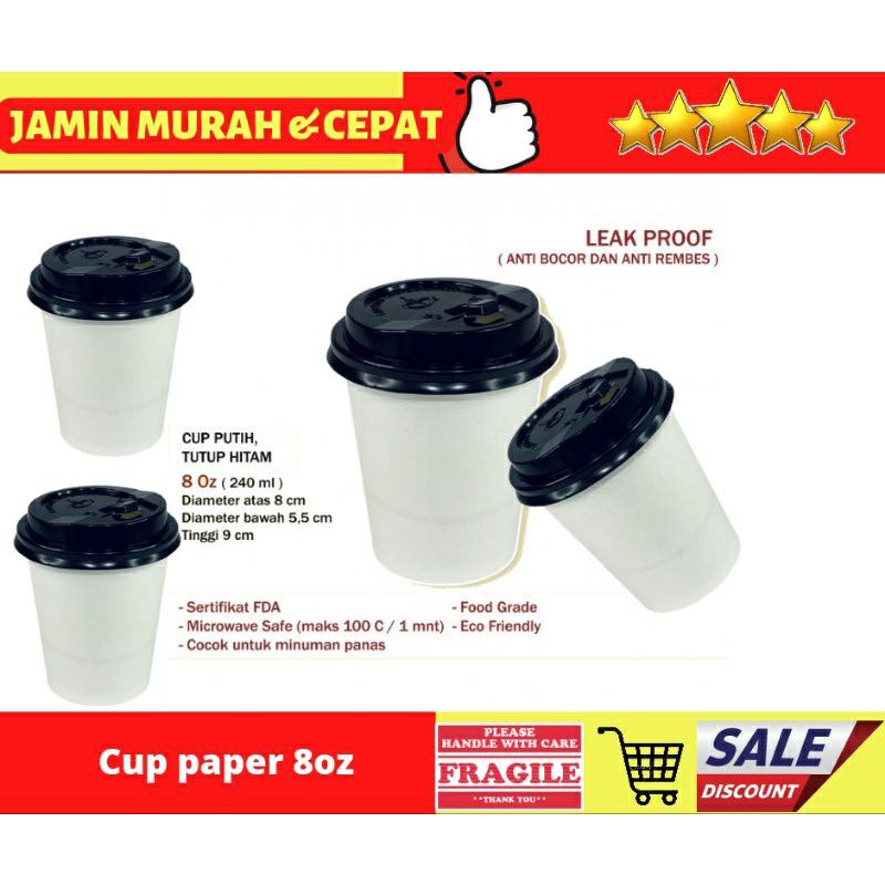 

PAPER CUP 8oz Plus Lid / GELAS KERTAS / GELAS KOPI / GELAS COFFE / LID PAPER CUP/GELAS PAPER CUP