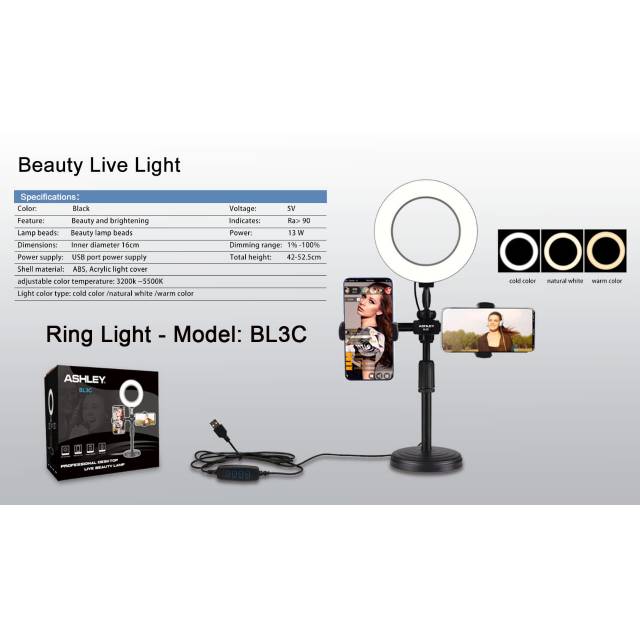 Lampu Tik Tok Beauty Live Light Ashley BL3C Mode 3 Warna