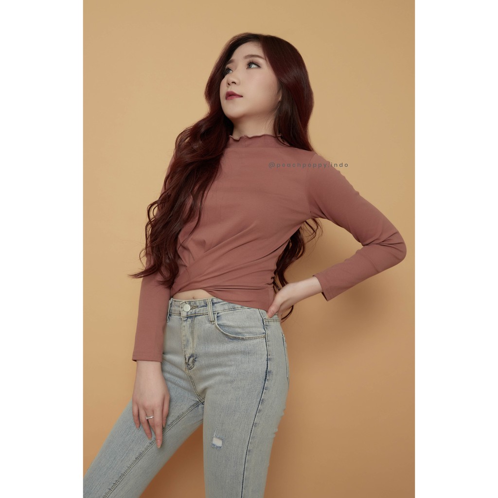 Peach Poppy Crissy Top - Atasan Basic Wanita Turtleneck Lengan Panjang