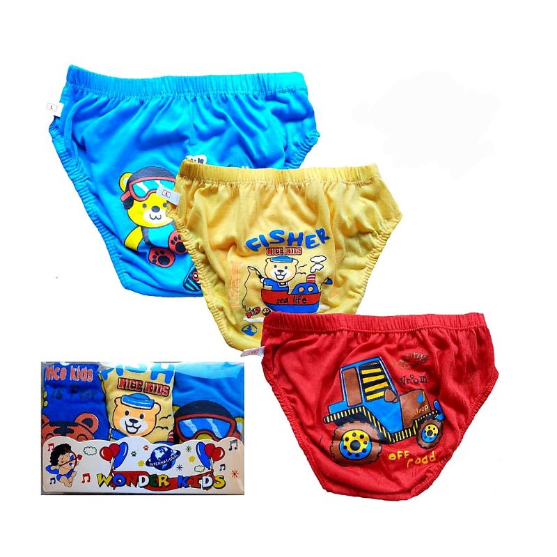 CD Anak Laki -laki WONDER KIDS Putih/ Warna - Isi 3 Pcs / Pac  Size S,M,L,XL