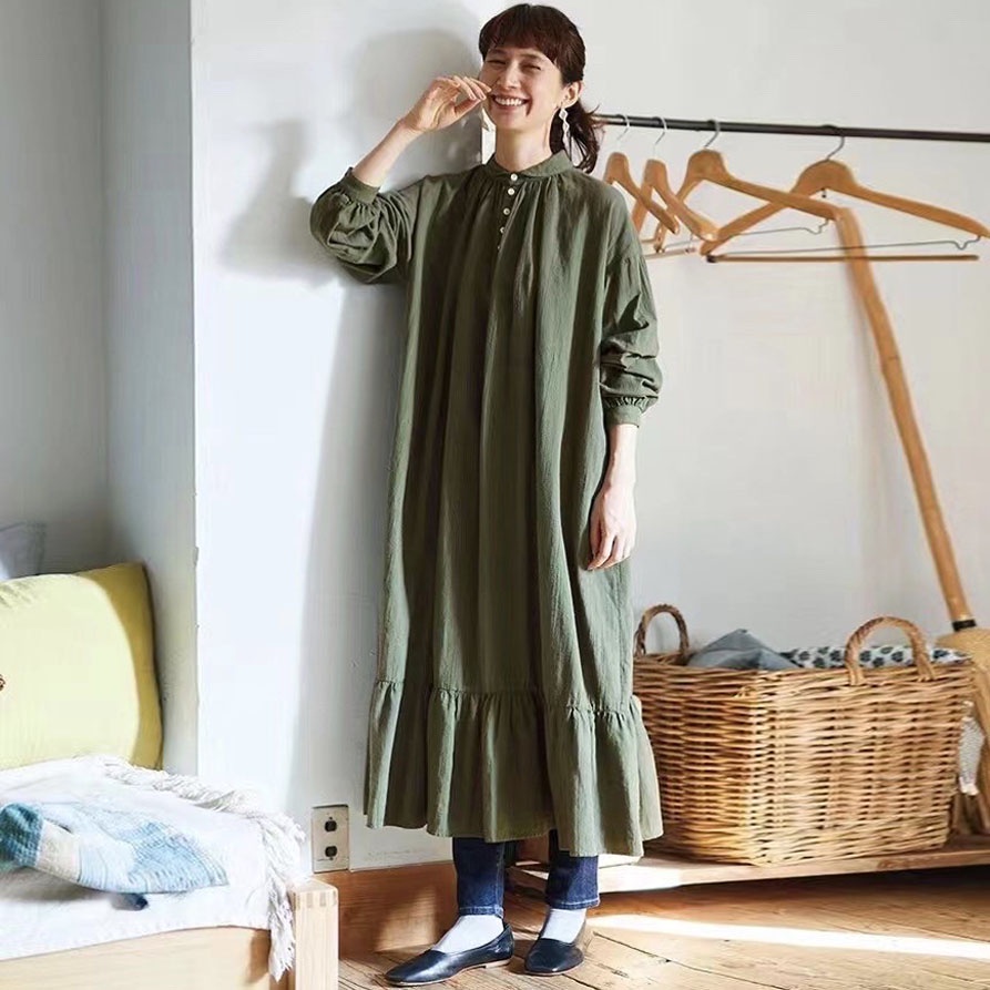 DRESS TUNIK LINEN HIJAU ARMY OLIVE SOULBERRY JAPAN IMPORT