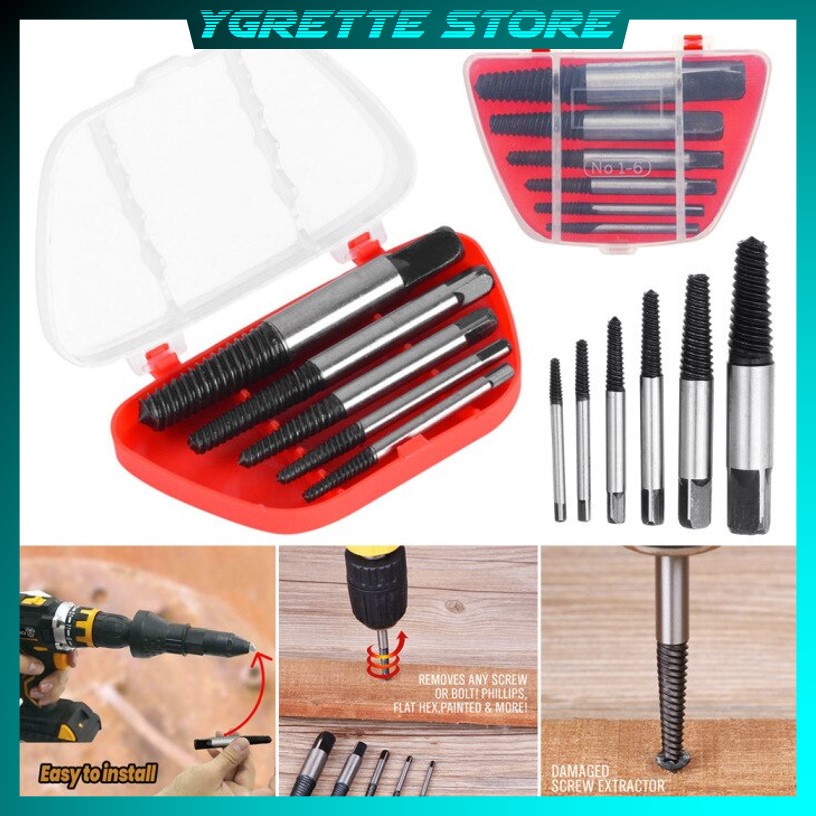 YGRETTE - Nightstar Set Mata Bor Extractor Broken Screw Remover 5 in 1 5Pcs Screw Extractor Center Drill Bits Guide Set Broken Damaged Bolt Remover Removal Speed Easy Set