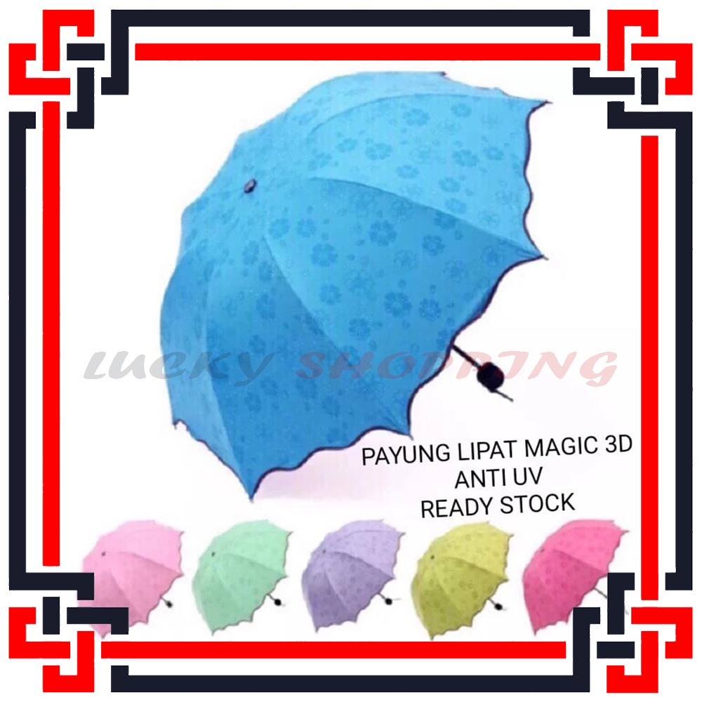 LS Payung Magic 3D Lipat UMBRELLA Hujan Anti Sinar Matahari UV 3D