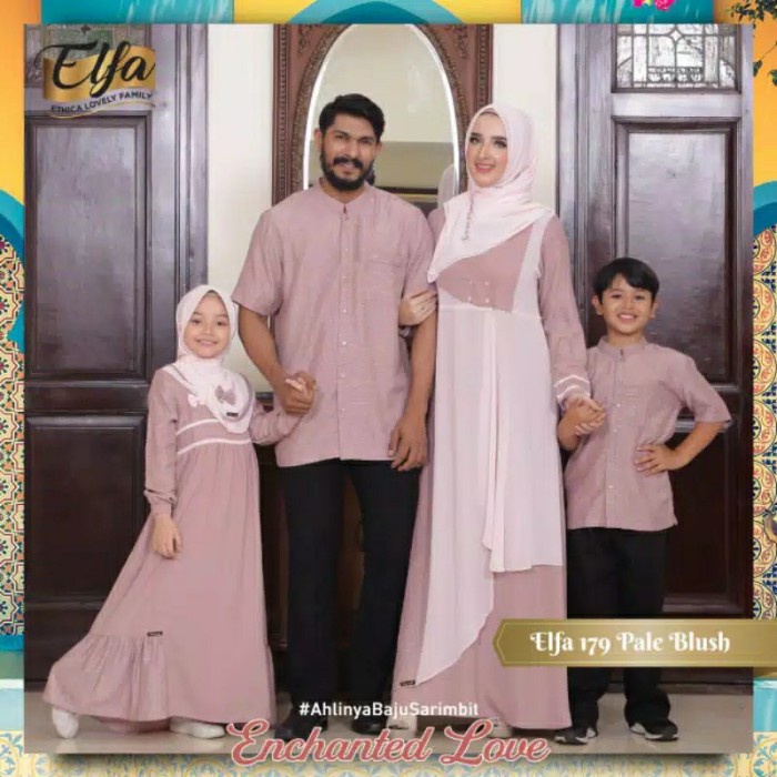 Set-Family-Muslim-Busana- Gamis Ethica Sarimbit Elfa 179 Pale Blush Pesanan Ibu Nunung - Warna Blush