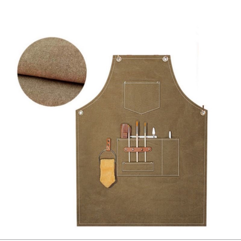 Celemek Apron Celemek Masak Apron Barbershop Apron Bartender Bahan Canvas Leather Pria Wanita