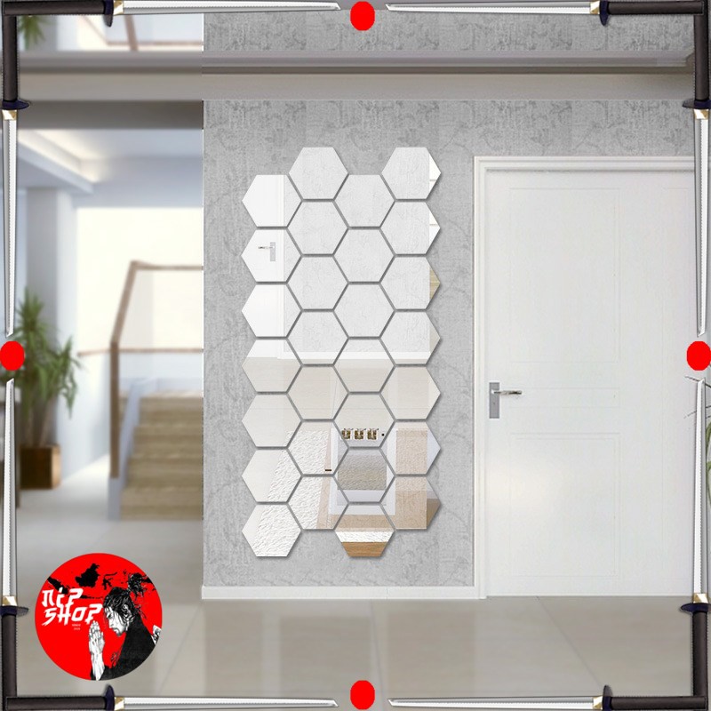 Sticker Dekorasi Dinding Hexagon Mirror Acrylic 7 PCS