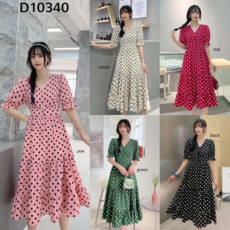 Amelia Dotted Midi Ruffle Dress polkadot dress kimono  dress formal dress putih dress korean style d