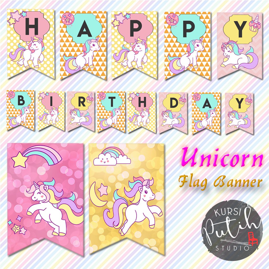 Flag Banner Bendera Bisa Custom Huruf Motif Unicorn Shopee Indonesia