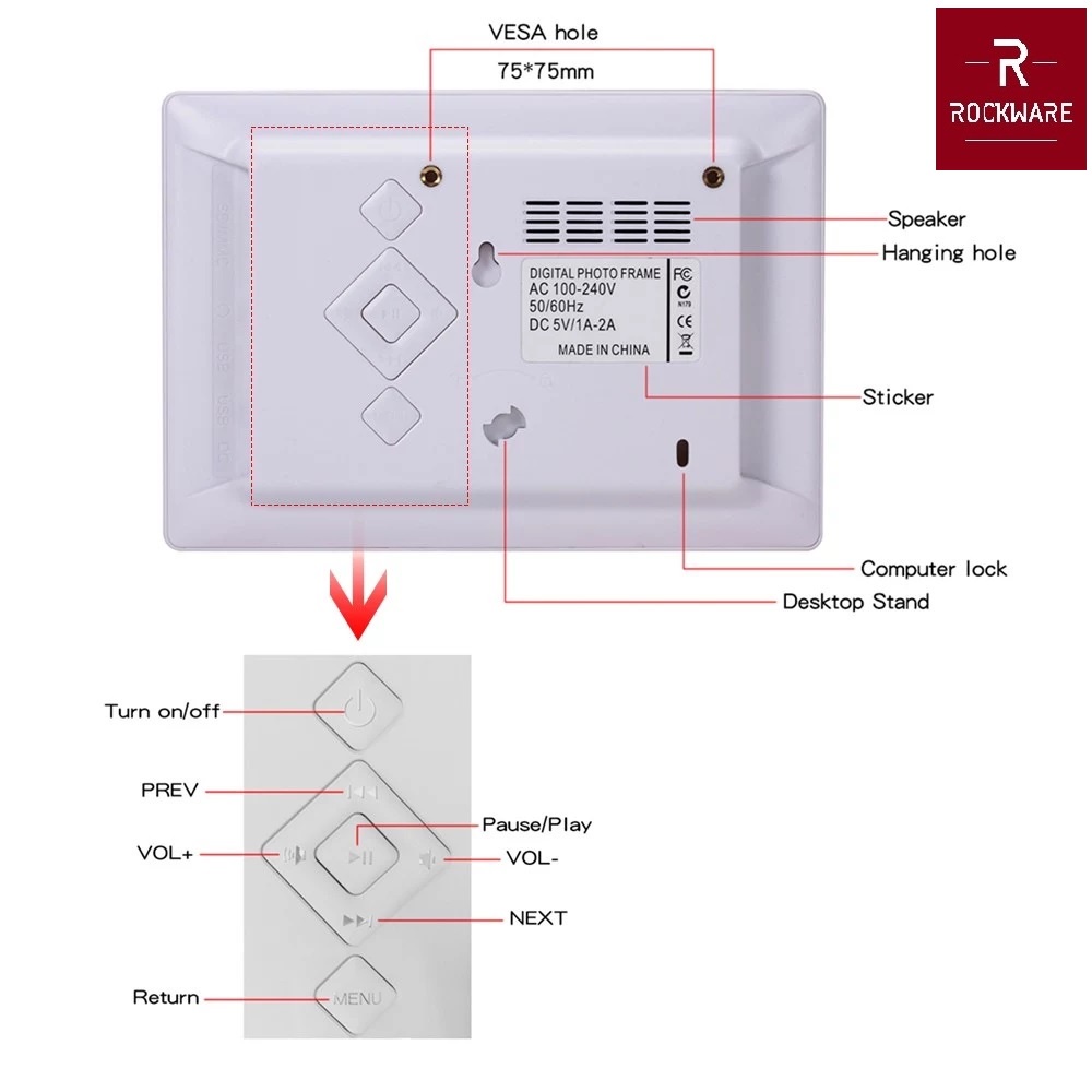 ROCKWARE RW-SJD703 - 7 inch Digital Photo Frame - Frame Foto Digital