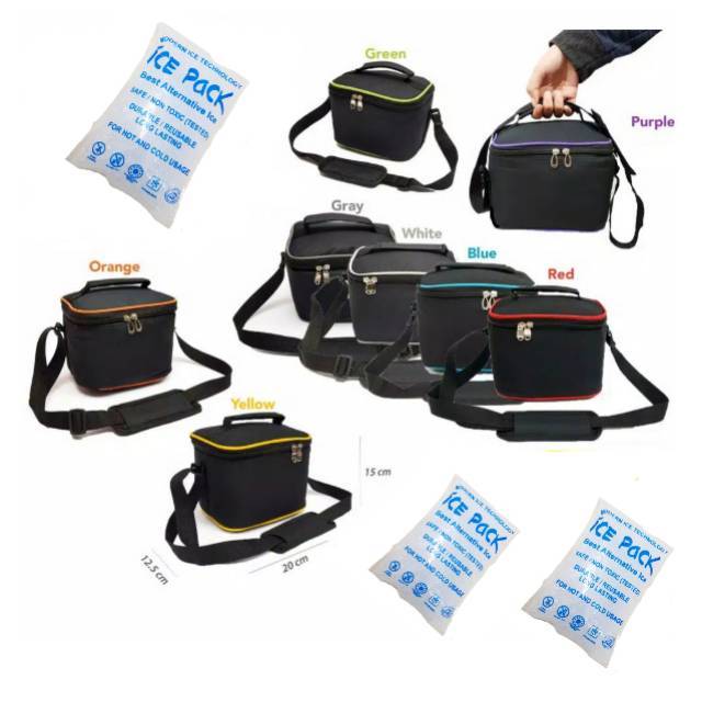 Tas perlengkapan asi  / cooler bag tas asi asip mino  + 3  BLUE GEL  / + 3 ic epack.