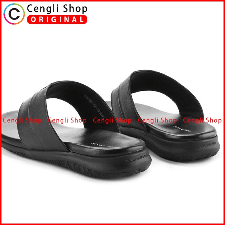 SANDAL KULIT OBERMAIN PRIA ORIGINAL JEPIT CASUAL BRANDED HITAM OM60