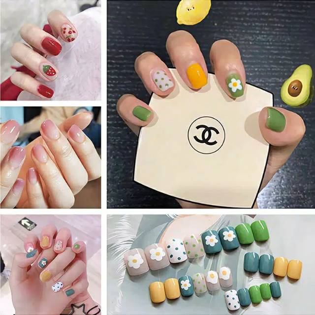 24 PCS False Nail High Quality with Pattern | Kuku Palsu Bermotif | Waterproof | Nail Art