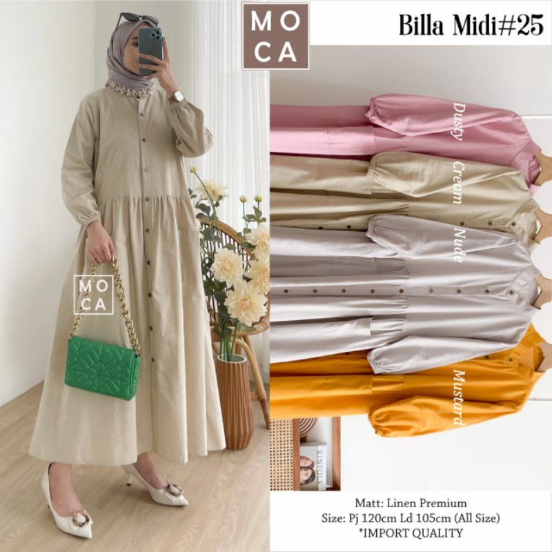 BILLA MIDI BY MOCA. DRESS MIDI POLOS WANITA TERBARU. LINEN PREMIUM