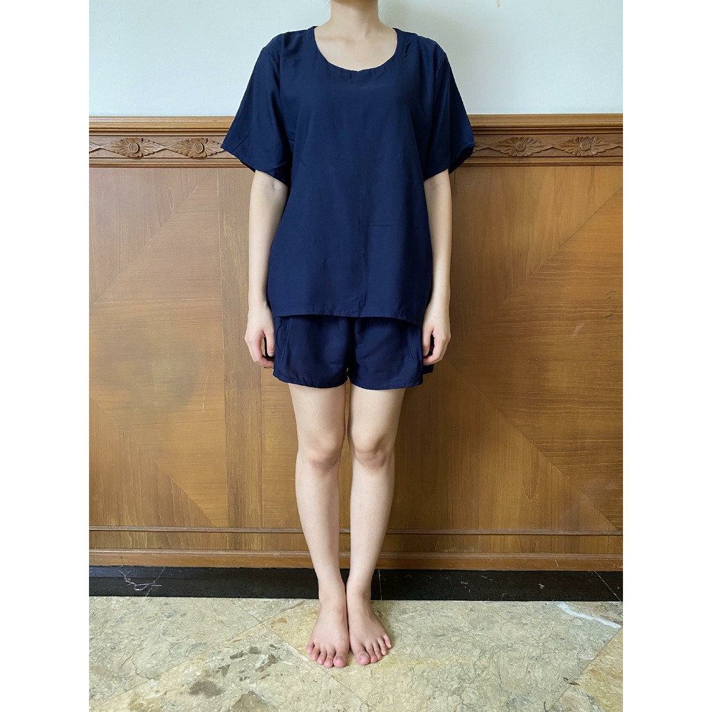 Daily Set / Pajamas Set / Piyama Set  - Tangan Pendek , Celana Pendek (SU)-Navy