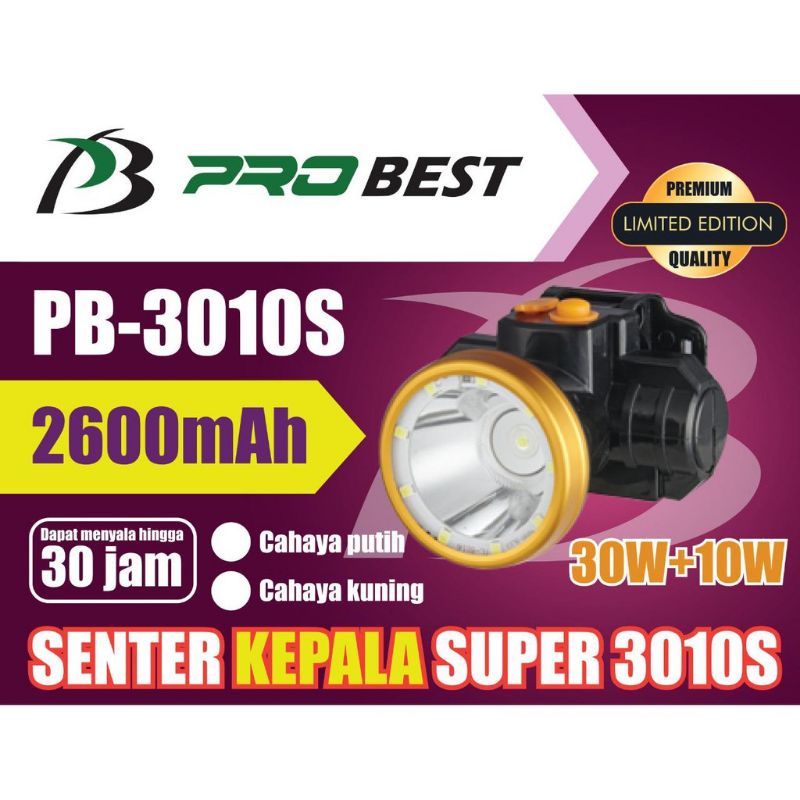 Senter Kepala/Headlamp LED 30 Watt Putih/Kuning PROBEST PB-30S