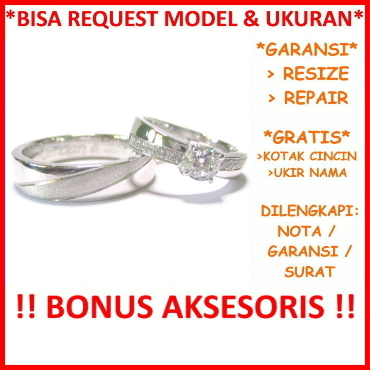 Cincin Kawin Couple Perak Tunangan Gratis Ukir Nama Bisa Pesan Model Garansi Silver Asli ID673