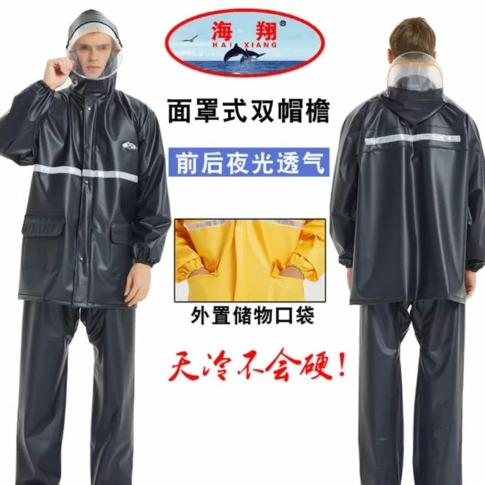 jas hujan import L hitam - jaket hujan setelan L hitam - mantel import