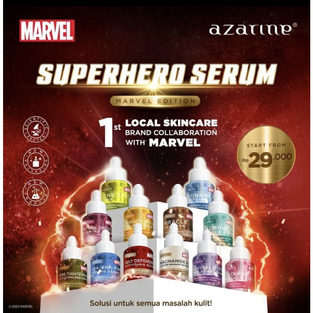 Azarine Serum Superhero Marvel Edition Series 20ML / Brightening - Hydration - Anti Aging - Acne Series - Calming Serum - Pore Tightening oil control serum - retinol serum - hydramax waterbank - niavinamide - radiance luminous