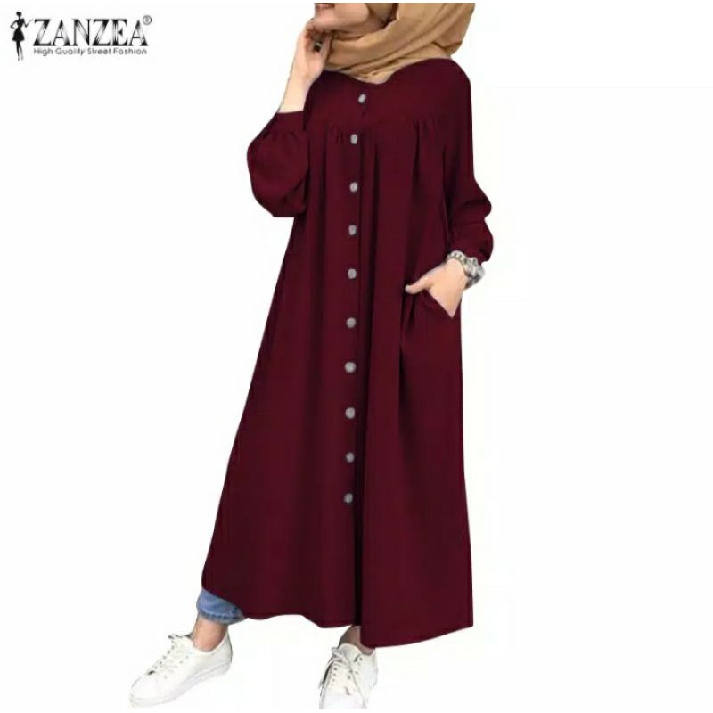 Zanzea Dress Maxi Lengan Panjang Lantern Model Casual Untuk Wanita