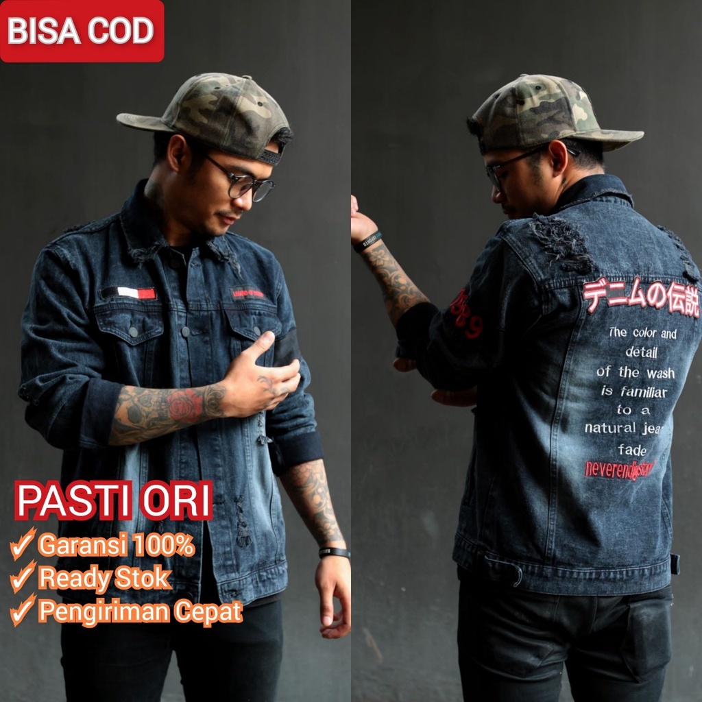 Seri ILRJJ235 Jacket Japanese Ripped jeans pria distro jaket ripped jeans Grey stone Legend of Denim