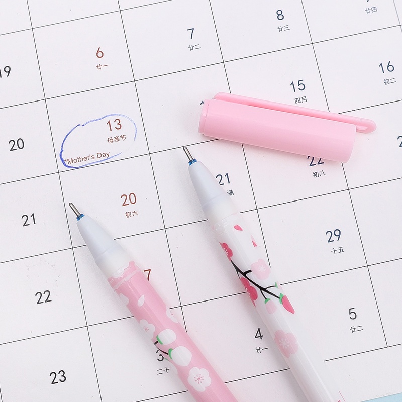 Pulpen Gel 0.5mm Tinta Biru Dapat Dihapus Motif Bunga Sakura Warna Pink Untuk Stationery Sekolah / Kantor