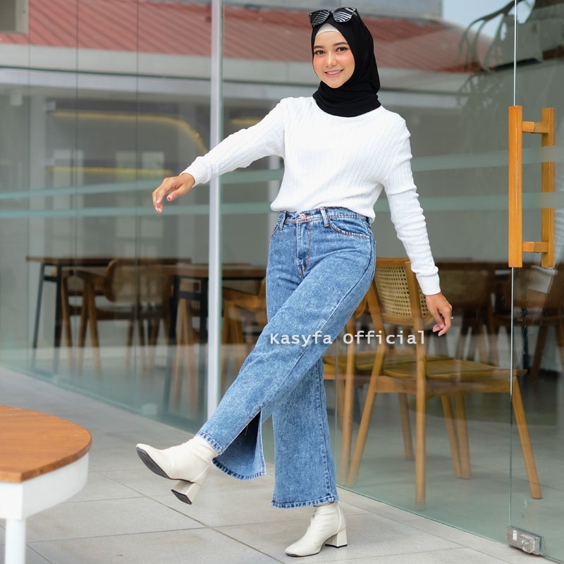 EONNI KULOT JEANS BELAH PREMIUM // KULOT HIGHWAIST JEANS BELAH