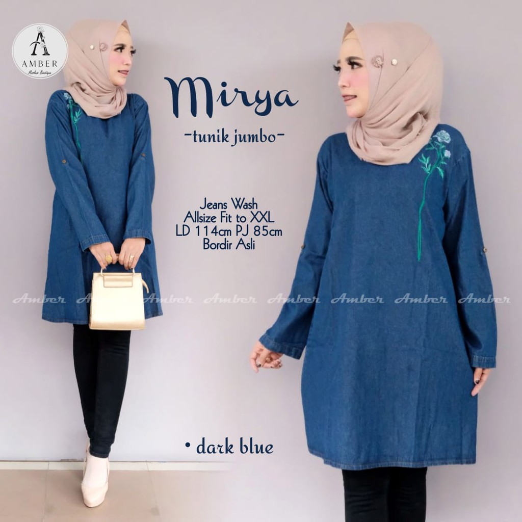 Tunik Jeans Wanita/Atasan Jeans Wanita Terbaru/Tunik Jeans Jumbo Mirya