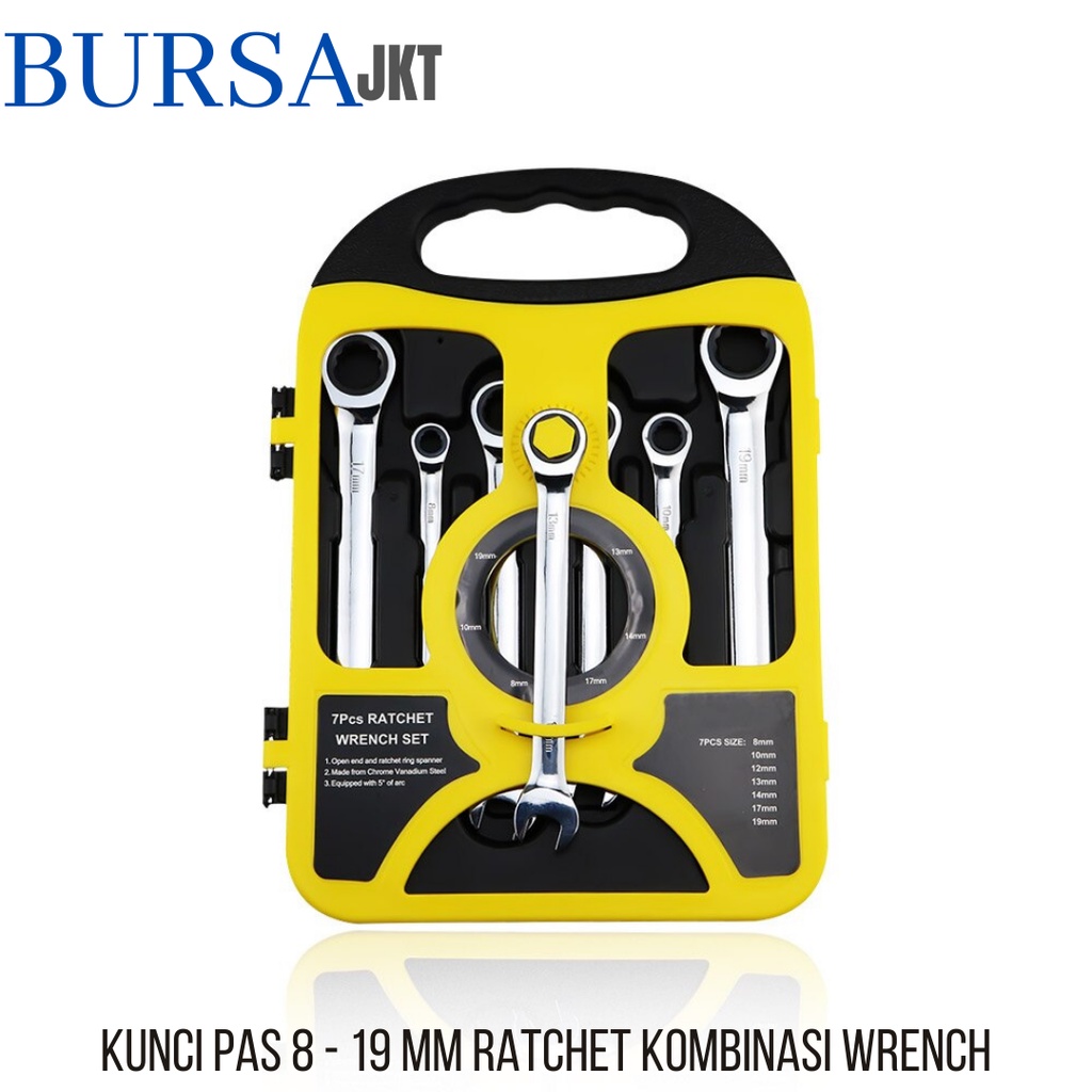 KUNCI RING PAS RATCHET KOMBINASI 2IN1 CHROME VANADIUM HAND TOOL 7IN1 MODEL KOTAK