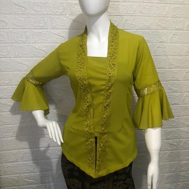 [COD] Kebaya bali semiperancis mix chifon seruti lengan lonceng / kebaya / kebaya kombinasi / kebaya-Lime