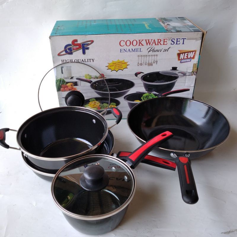 Panci Set Enamel ,  Q2 7206  , V  1834  , GSF 1831 ,   Panci Pnti Pengket , Panci Cookware Set