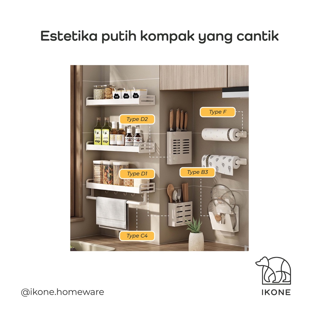 【IKONE】GATE Rak Dapur Serbaguna Rak Bumbu Dapur Kitchen Rak Gantung Rak dinding Kitchen Bar Soap Organizer Gantung Kain Gantungan Dapur Lengkap