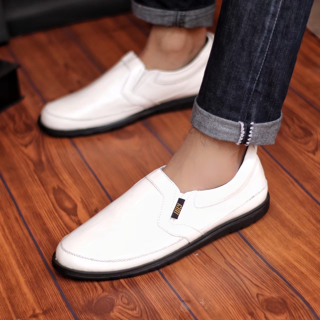 Sepatu Slip On Casual Formal Kulit Asli Pantofel Kerja Kantor Kuliah Original Keren Pria / Cowok Loafer Boi Trandy - Sepatu Pansus Kulit Pria