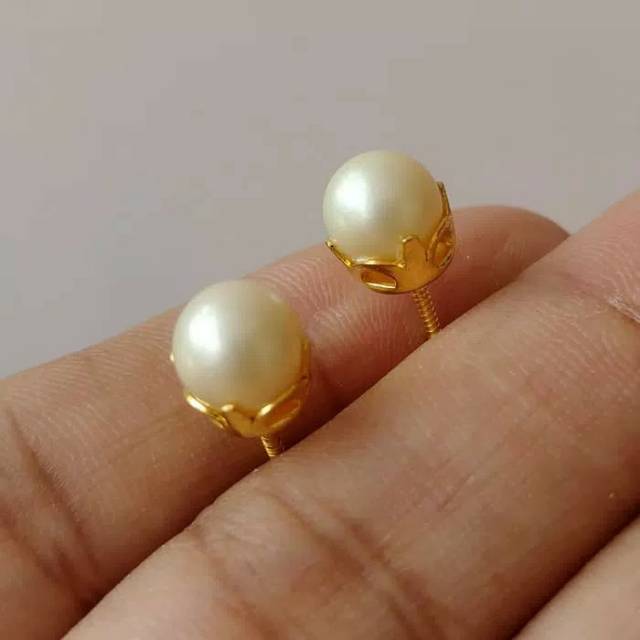 Giwang mutiara lapis emas asli 24 k