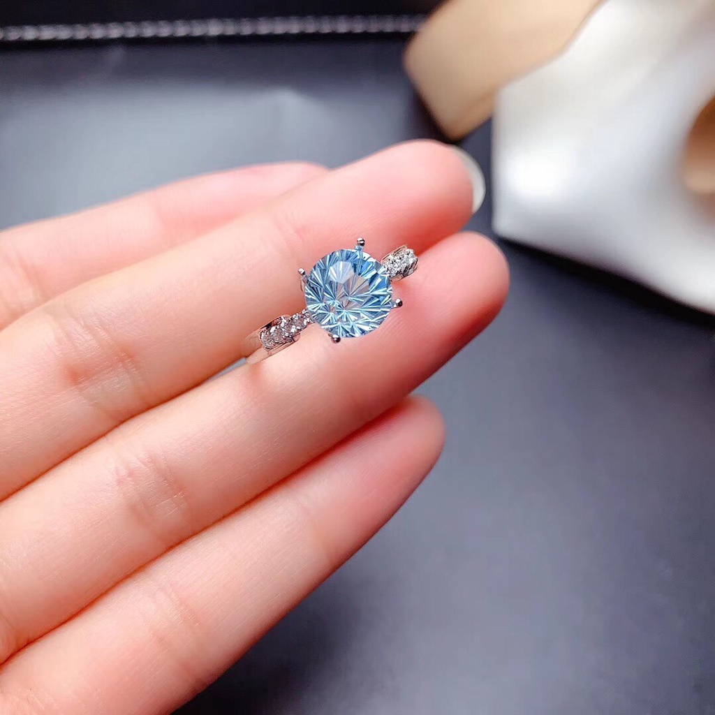 perak asli 925 cincin Wanita Kreatif dan sederhana langit biru Batu Permata Cincin yang dapat disesuaikan Perhiasan Fashion CCD5