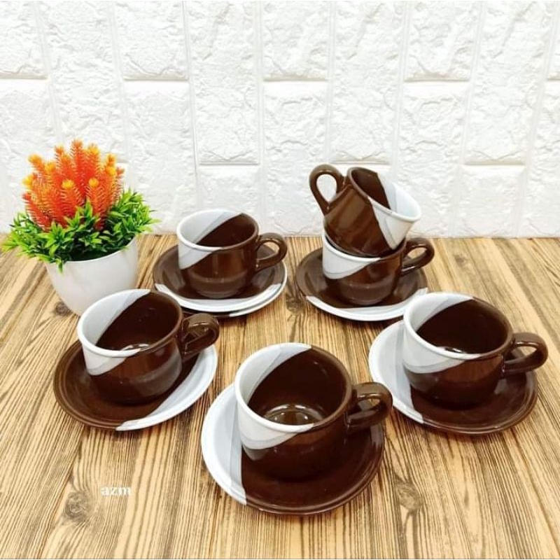 Cangkir Set Two Tone Kaibon/Cangkir Warna/Cangkir Keramik