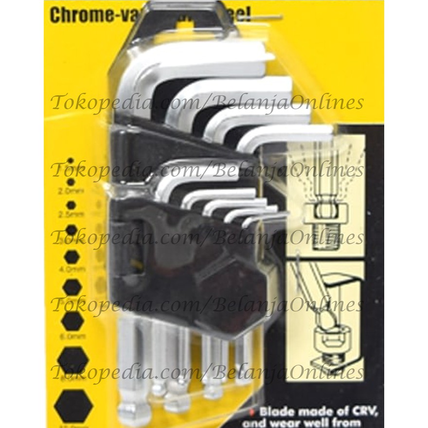 freeongkir ORIGINAL KRISBOW SET KUNCI L BALLPOINT HEX 1 5 10 MM 20 CM 9 PCS gratisongkir