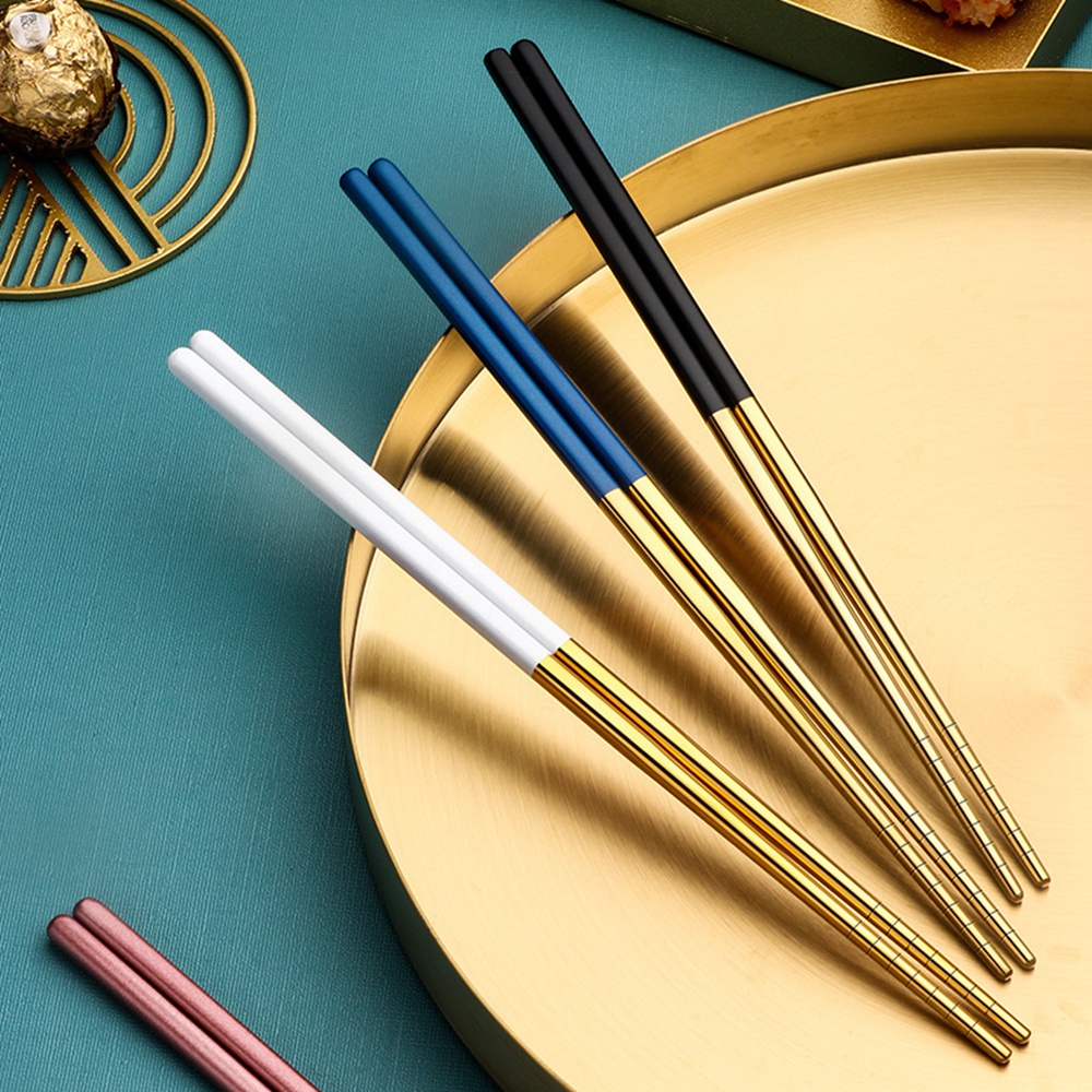 1pair Metal Chopsticks Reusable Stainless Steel Chop Sticks Lightweight Multicolor Chinese Tableware