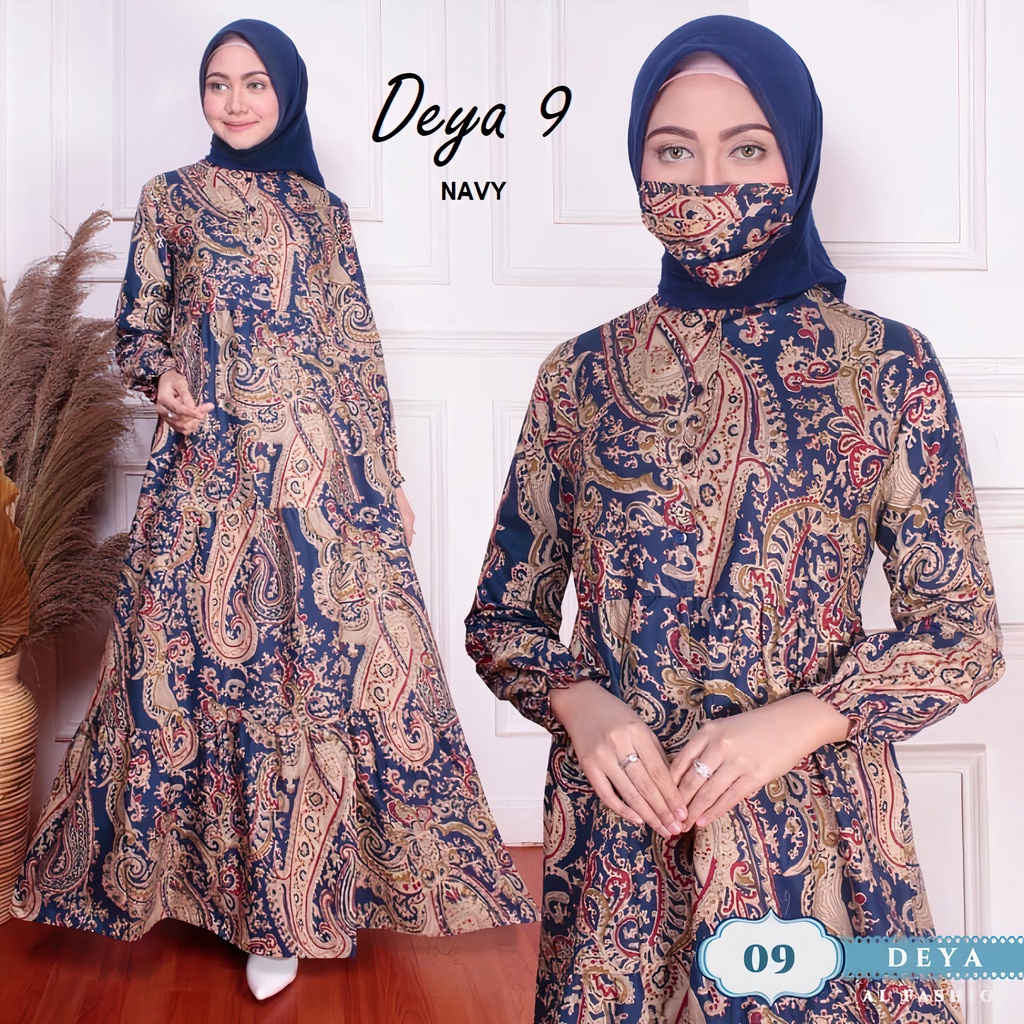 Gudang_Mukenaku Gamis Deya 9 Maxi Syari Fashion Wanita Dewasa Bahan Katun Apple Kancing Depan (Busui) Terbaru Premium COD bisa bayar di tujuan