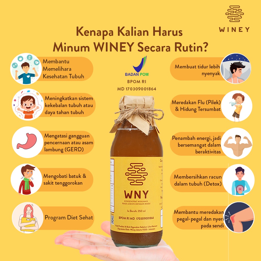 WNY 350 ml | PAKET KELUARGA 4 BOTOL | Winey Healthy Drink | Madu Hutan + Sari Lemon + Cuka Apel Halal | BPOM | UNTUK GERD, DIET, PENURUN BERAT BADAN, INSOMNIA, ASAM LAMBUNG, DETOKS, BATUK, FLU, RADANG TENGGOROKAN | BERGARANSI