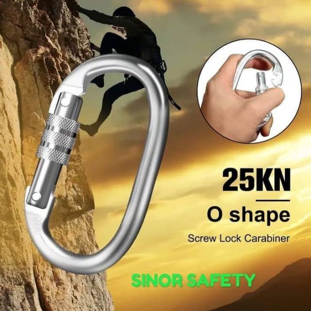 Carabiner Panjat Tebing 25 KN Oval Screw Baja Galvanis Safety Harness