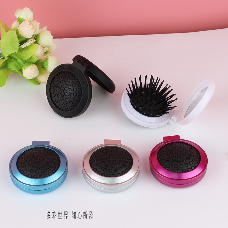 Cermin Saku Kaca Rias Makeup Lipat Double Slide Leather Small Round Mini Dua Sisi Portable