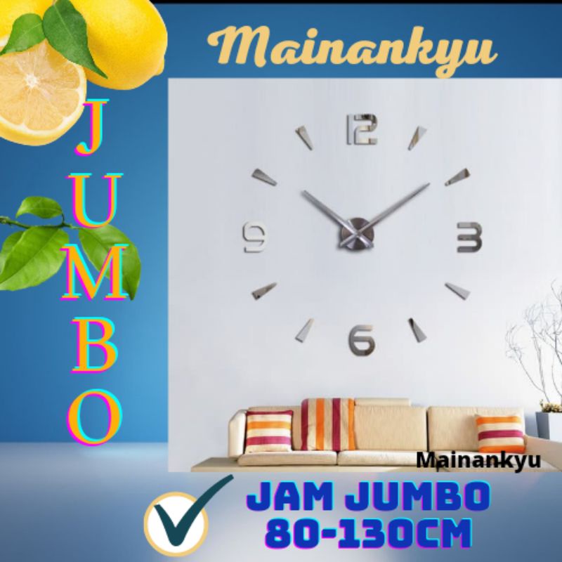 (MAINANKYU) Jam Dinding Besar DIY Giant Wall Clock Quartz Creative Design 80-130cm - Silver