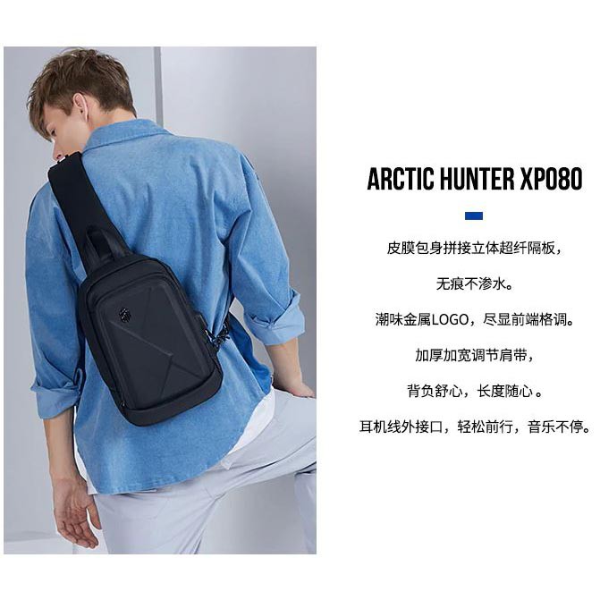 Tas Selempang Pria ARCTIC HUNTER slot USB - BLACK