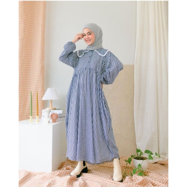 Sabine Dress Gingham Navy by Haidee Orlin