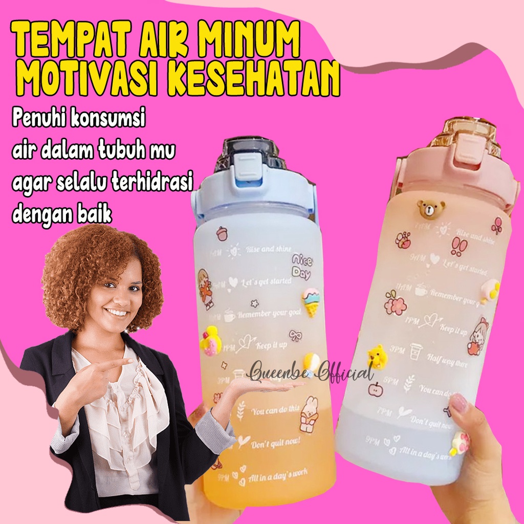 Botol Tempat Air Minum Sport 2 Liter Panas Atau Dingin BPA Free Dengan Motif Motivasi Waktu Murah Vi