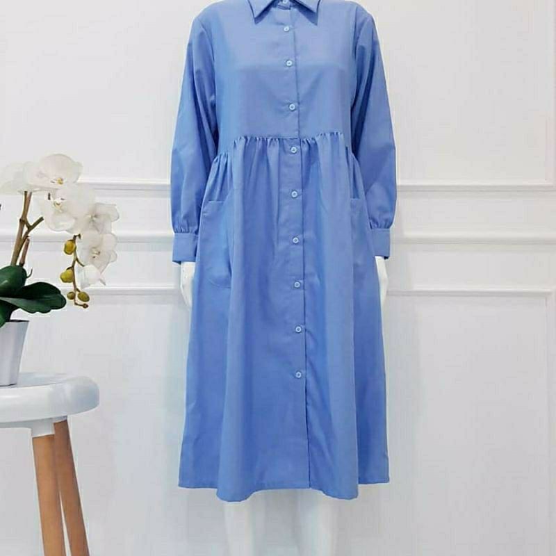 Tunik Rempel Saku Depan / Baju Atasan Wanita Terbarbu / Tunik Katun Toyobo