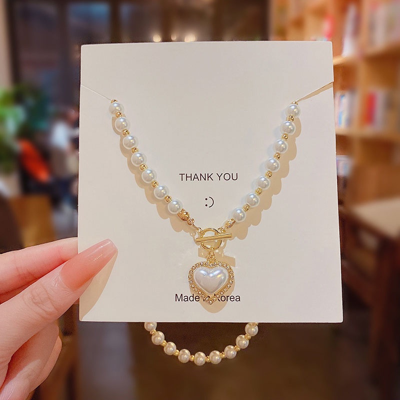 Kalung Choker Dengan Liontin Mutiara Bentuk Hati Untuk Wanita