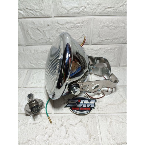 Reflektor lampu depan yamaha dt100 dt 100x krom bohlam h4 dan kupingan dudukan lampu SET