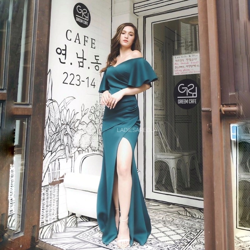 PRECIOUS GOWN - Sabrina dress wanita gaun pesta off shoulder slit maxi longdress bodycon gown promni