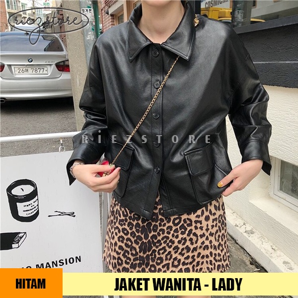 MDN x LADY - Jaket Wanita Casual Faux Synthetic Leather Women Jacket Premium Original Bahan Semi Kul